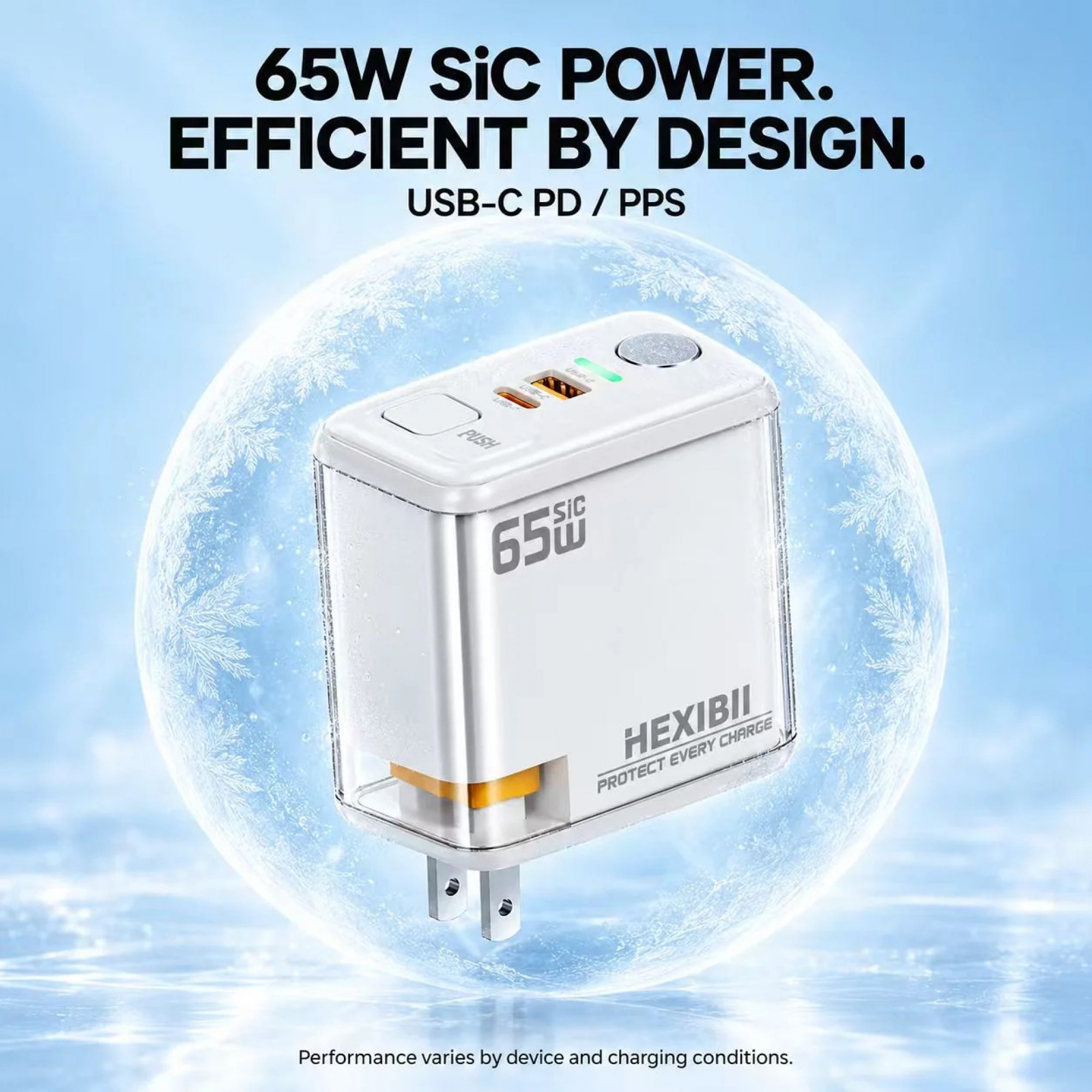Мережевий зарядний пристрій HEXIBII E11 65W SiC з автоматичним виключенням